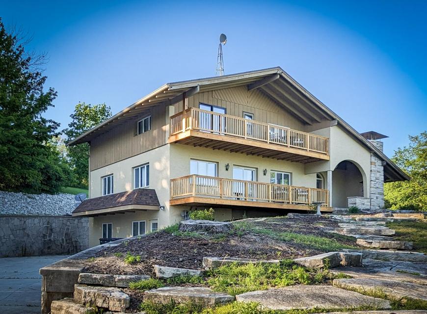 Interior and exterior photographs of chalets