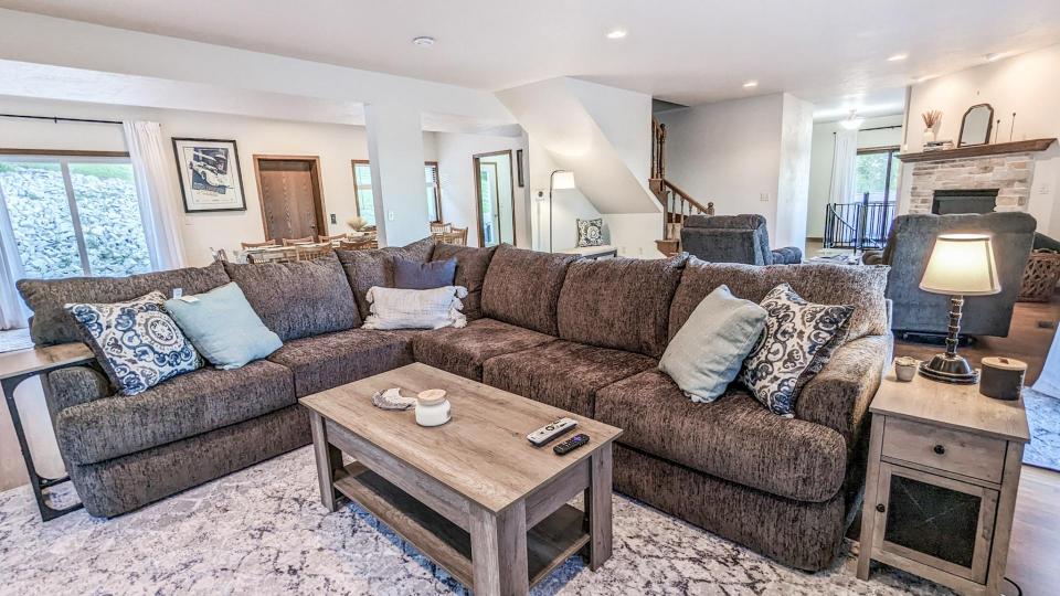 Interior and exterior photographs of chalets